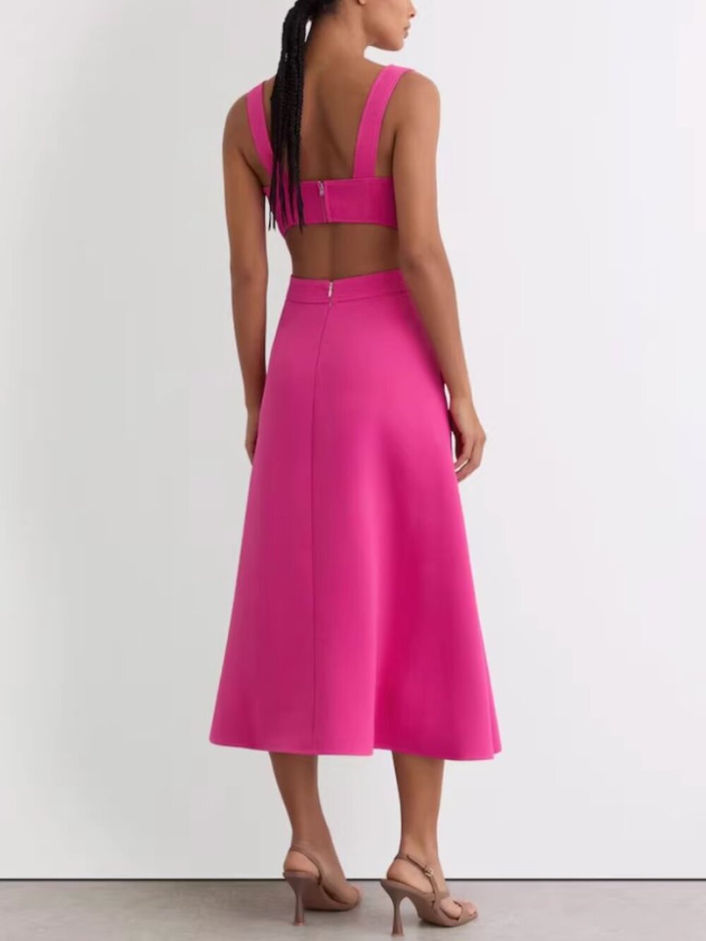 REISS Dina Waisted Midi Dress 0/4/6/8 Raspberry Pink Classic Party - Picture 2 of 11